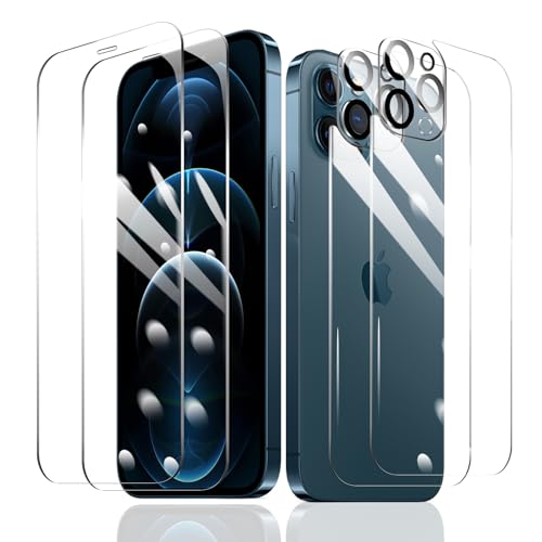 2 Stück Schutzfolie für iPhone 12 Pro Max + 2 Stück Kameraschutz + 2 Stück Rückseite Schutzfolie mit einfachem Befestigungswerkzeug, Panzer Schutz Glas, Display Schutzfolie aus gehärtetem Glas von Fylnatc
