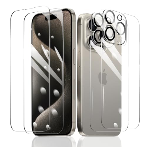 Fylnatc 2 Stück Schutzfolie für iPhone 15 Pro + 2 Stück Kameraschutz + 2 Stück Rückseite Schutzfolie mit einfachem Befestigungswerkzeug, Panzer Schutz Glas, Display Schutzfolie aus gehärtetem Glas Fylnatc 2 Stück Schutzfolie für iPhone 15 Pro + 2 Stück Kameraschutz + 2 Stück Rückseite Schutzfolie mit einfachem Befestigungswerkzeug, Panzer Schutz Glas, Display Schutzfolie aus gehärtetem Glas von Fylnatc