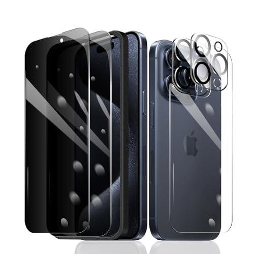 Fylnatc 2 × Sichtschutz Displayschutzfolie für iPhone 15 Pro Max + 2 × Kameralinsenschutz + 1 × Rückseite aus gehärtetem Glas + 1 × Einbaurahmen, Anti-Spionage-9H Härte, blasenfreier Aufprallschutz Fylnatc 2 × Sichtschutz Displayschutzfolie für iPhone 15 Pro Max + 2 × Kameralinsenschutz + 1 × Rückseite aus gehärtetem Glas + 1 × Einbaurahmen, Anti-Spionage-9H Härte, blasenfreier Aufprallschutz von Fylnatc