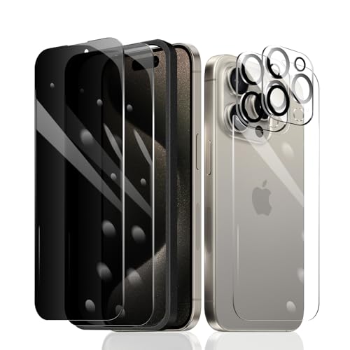 Fylnatc 2 x Sichtschutz für iPhone 15 Pro + 2 x Kameralinsenschutz + 1 x Schutzfolie aus gehärtetem Glas + 1 x Einbaurahmen, Anti-Spionage-9H-Härte, blasenfrei, stoßfester Schutz Fylnatc 2 x Sichtschutz für iPhone 15 Pro + 2 x Kameralinsenschutz + 1 x Schutzfolie aus gehärtetem Glas + 1 x Einbaurahmen, Anti-Spionage-9H-Härte, blasenfrei, stoßfester Schutz von Fylnatc