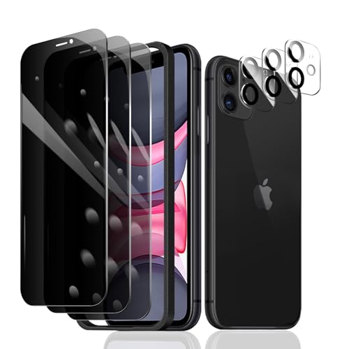 Fylnatc 3 Stück Sichtschutz Schutzfolie für iPhone 11 [6,1 Zoll]+ 3 Stück Kameraschutz mit einfachem Befestigungswerkzeug, Anti-Spy Panzer Schutz Glas, Anti-Spionage Panzerfolie, gehärtetem Glas von Fylnatc