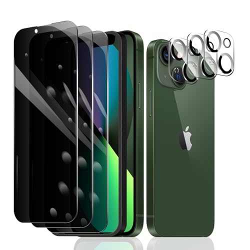 Fylnatc 3 Stück Sichtschutz Schutzfolie für iPhone 13 Mini [5,4 Zoll]+ 3 Stück Kameraschutz mit einfachem Befestigungswerkzeug, Anti-Spy Panzer Schutz Glas, Anti-Spionage Panzerfolie, gehärtetem Glas von Fylnatc