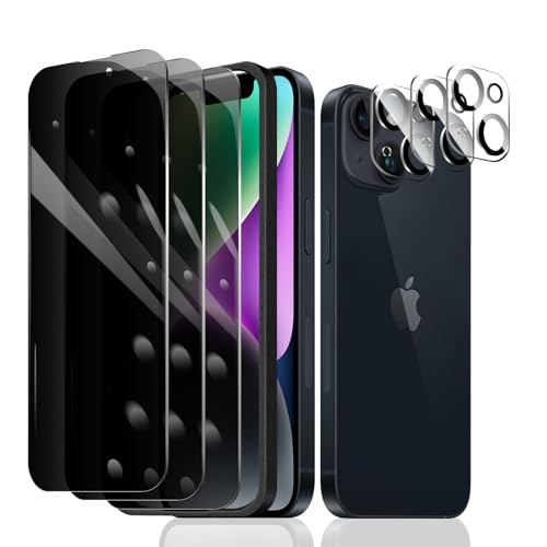 Fylnatc 3 Stück Sichtschutz Schutzfolie für iPhone 14 Plus [6,7 Zoll]+ 3 Stück Kameraschutz mit einfachem Befestigungswerkzeug, Anti-Spy Panzer Schutz Glas, Anti-Spionage Panzerfolie, gehärtetem Glas von Fylnatc