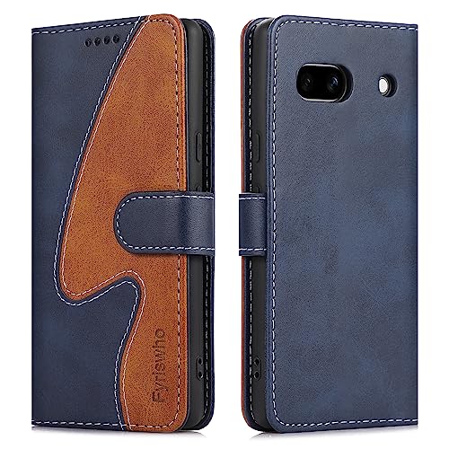 Fyriswho Handyhülle für Google Pixel 7A Hülle,PU Leder Flip Schutzhülle mit Kartenschlitzen Standfunktion Case Cover für Google Pixel 7A - Blau & Braun von Fyriswho