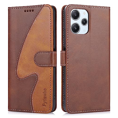 Fyriswho Handyhülle für Xiaomi Redmi 12 4G (6.79 Zoll) Hülle,PU Leder Flip Schutzhülle mit Kartenschlitzen Standfunktion Case Cover für Xiaomi Redmi 12 4G - Braun von Fyriswho