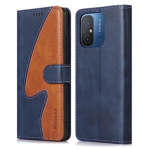 Fyriswho Handyhülle für Xiaomi Redmi 12C / 11A Hülle,PU Leder Flip Schutzhülle mit Kartenschlitzen Standfunktion Case Cover für Xiaomi Redmi 12C / 11A Hüllen - Blau & Braun von Fyriswho