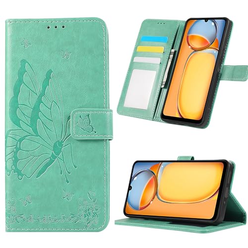 Fyriswho Hülle für Xiaomi Redmi 13C 4G Handyhülle,Premium Leder Klappbar Schutzhülle mit Magnetic Closure Kartenfach Wallet Stoßfeste Lederhülle Xiaomi Redmi 13C 4G (6.74") - Grün von Fyriswho