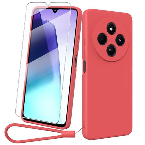 Fyriswho Hülle für Xiaomi Redmi 14C Schutzhülle + 1 Stück Schutzfolie, Weiches TPU Silikon Schutzhülle Stoßfeste Kratzfest Handyhülle Samsung Redmi 14C (6.88") - Rot von Fyriswho