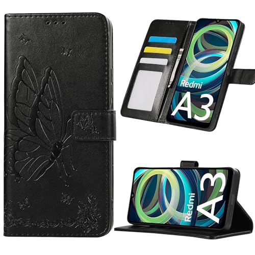 Fyriswho Hülle für Xiaomi Redmi A3 4G Handyhülle,Premium Leder Klappbar Schutzhülle mit Magnetic Closure Kartenfach Wallet Stoßfeste Lederhülle Xiaomi Redmi A3 4G (6.71") - Schwarz von Fyriswho