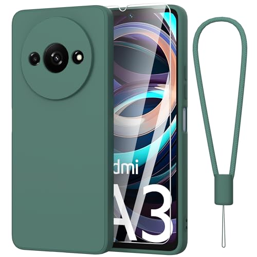 Fyriswho Hülle für Xiaomi Redmi A3 4G Schutzhülle + 1 Stück Schutzfolie, Dünne Weiche Anti Kratzer Handyhülle Xiaomi Redmi A3 Case Cover (6.71") - Dunkelgrün von Fyriswho