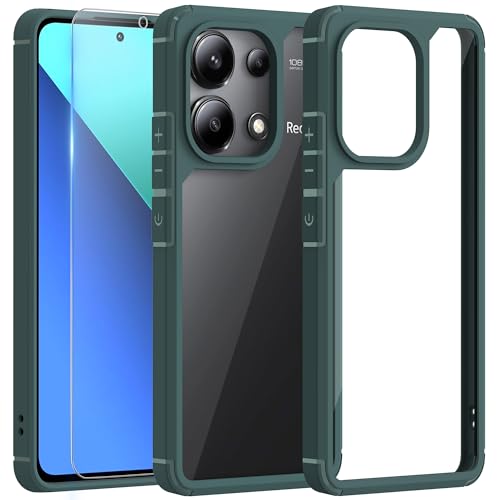 Fyriswho Hülle für Xiaomi Redmi Note 13 4G Schutzhülle mit 1 Stück Schutzfolie, Transparent Harter Rücken PC Bumper Stoßfest Kratzfeste Handyhülle für Xiaomi Redmi Note 13 4G (6.67") - Dunkelgrün von Fyriswho
