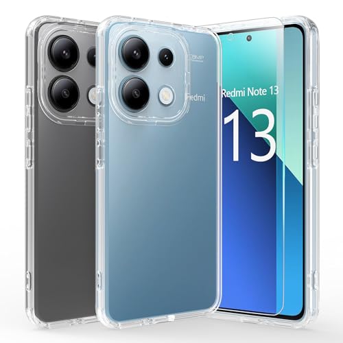 Fyriswho Hülle für Xiaomi Redmi Note 13 4G Schutzhülle mit 1 Stück Schutzfolie, Transparent Silikon TPU Bumper Stoßfest Kratzfeste Handyhülle für Xiaomi Redmi Note 13 4G (6.67") Transparent von Fyriswho