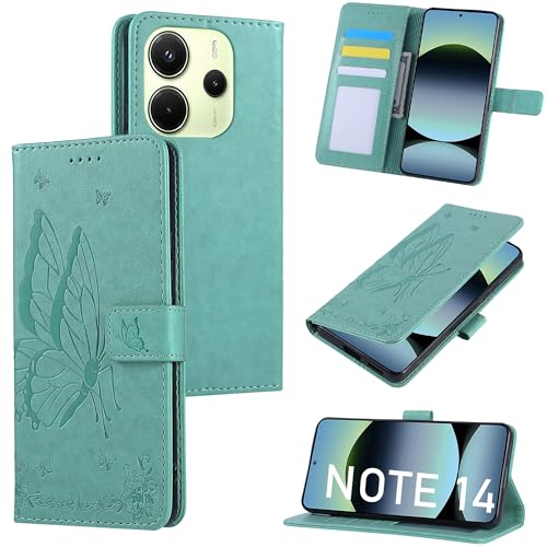 Fyriswho Hülle für Xiaomi Redmi Note 14 4G Handyhülle,Premium Leder Klappbar Schutzhülle mit Magnetic Closure Kartenfach Wallet Stoßfeste Lederhülle Xiaomi Redmi Note 14 4G - Grün von Fyriswho