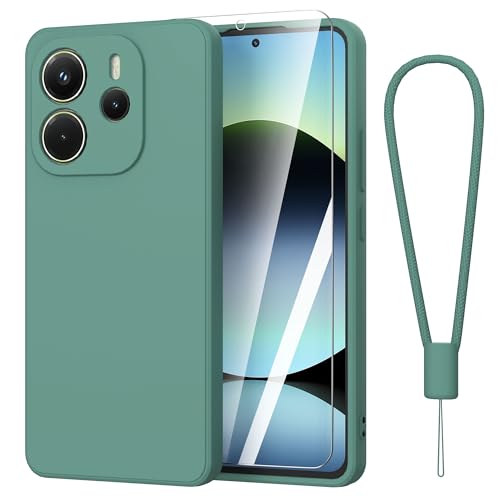 Fyriswho Hülle für Xiaomi Redmi Note 14 Schutzhülle + 1 Stück Schutzfolie, Weiches TPU Silikon Schutzhülle Stoßfeste Kratzfest Handyhülle Samsung Redmi Note 14 (6.67") - Dunkelgrün von Fyriswho