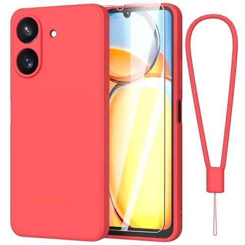 Fyriswho Hülle für Xiaomi Remi 13C 4G Schutzhülle + 1 Stück Schutzfolie, Dünne Weiche Anti Kratzer Handyhülle Xiaomi Redmi 13C Rundumschutz Case Cover für Xiaomi Remi 13C 4G (6.74") - Rot von Fyriswho