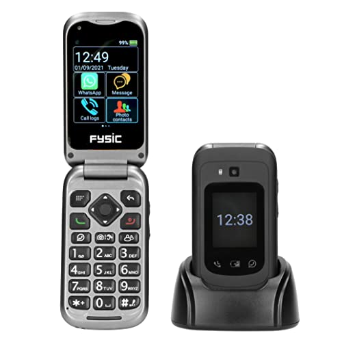 Fysic Seniorhandy mit Notruftaste - F25 Klapphandy Smartphone für Senioren - Benutzerfreundliches Tastenhandy mit WiFi, Whatsapp, und Facebook 32GB - Doppel-Bildschirm - Schwarz von Fysic
