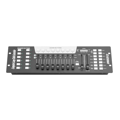 DMX-Controller Lichtmischpult, Controller Konsole mit 192 Kanäle und 240 Szenen, DJ Pult Lichtpult für Bühnen/Diskotheken/Party/DJ/Hochzeiten (Schwarz) von Fyssnn
