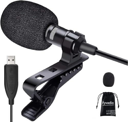 USB Mikrofon, 3 Meters PC Mikrofon, Omnidirektionaler Kondensator Lavalier Clip On Mic für Computer, Laptops, Mac, Perfektes Podcasting, Gaming, Streaming und Aufnahme[Plug & Play] von Fyvadio