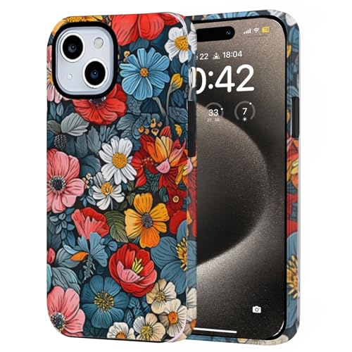 Kompatibel Mit iPhone 15 Hülle Blumen, Doppelschichtige Folienhülle Handyhülle i15 Blumen, Stoßfeste handyhülle i15 mädchen, Elegantes Floratopia Design für Frauen von Fzrdohu
