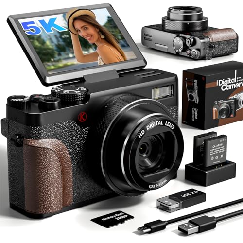G-Anica Digitalkamera, 64 MP für Fotografie, 5K Vlogging-Kamera für YouTube, 180° Flip Screen mit 18x Zoom, Kompaktkamera für Babys mit 32 GB SD-Karte in Schwarz von G-Anica