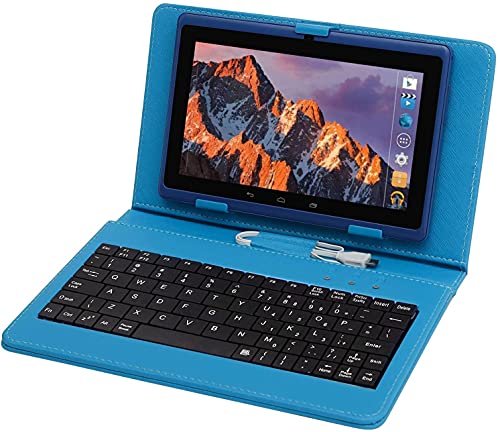 Schutzhülle mit Tastatur für Tablet 7 Zoll (17,8 cm), tragbar, aus PU mit Tastatur, Deckel mit Standfunktion und Sicherheitsverschluss gegen Öffnen (blau) von G-Anica