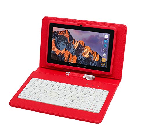 Schutzhülle mit Tastatur für Tablet 7 Zoll (17,8 cm), tragbar, aus PU mit Tastatur, Deckel mit Standfunktion und Sicherheitsverschluss gegen Öffnen (rot) von G-Anica