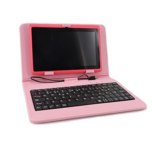 Schutzhülle mit Tastatur für Tablet 7 Zoll (17,8 cm), tragbare Schutzhülle aus PU mit Tastatur, Deckel mit Standfunktion und Sicherheitsverschluss zum Öffnen (Rosa) von G-Anica