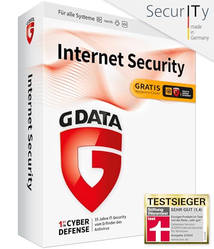 G DATA Internet Security 2024 | 1 Gerät | 1 Jahr | für PC, Mac, Android, iOS | zukünftige Updates inklusive | Made in Germany | Box inkl. DVD & Webcam-Cover von G DATA