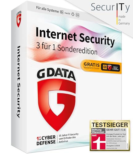 G DATA Internet Security 3 für 1 Sonderversion |3 Geräte - 1 Jahr | Antivirus Programm mit Kindersicherung | PC, Mac, Android, iOS | DVD | inkl. Webcam-Cover | zukünftige Updates inklusive von G DATA