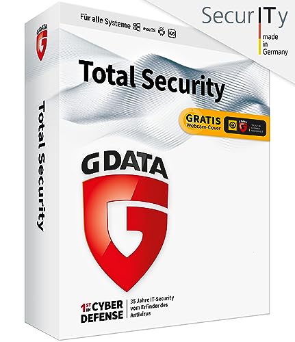 G DATA Total Security 2024 | 1 Gerät | 1 Jahr | Virenschutzprogramm | Passwort Manager | PC, Mac, Android, iOS | zukünftige Updates inklusive | Made in Germany | Box inkl. DVD & Webcam-Cover von G DATA