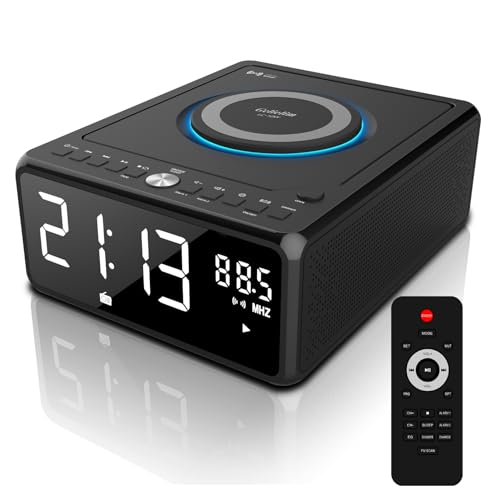 G Keni Radio mit CD Player (UKW Radio) | Radio mit Bluetooth - 10 Watt kabellose Ladegerät, Wecker Digital mit LED Display, 3.5mm AUX, Kopfhöreranschluss, USB Input (schwarz) von G Keni