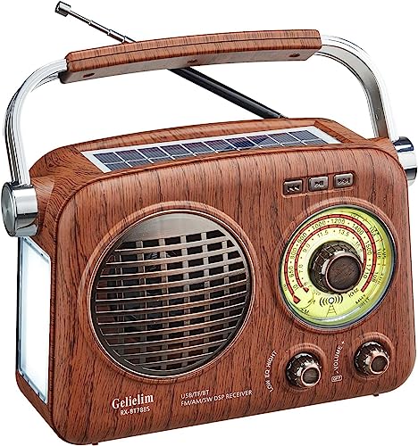 G Keni Tragbares Radio Retro, AM FM Shortable Radio mit bestem Empfang, kleines Vintage-Radio mit Bluetooth-Lautsprecher, wiederaufladbar/Solar/Batterie-Radio von G Keni