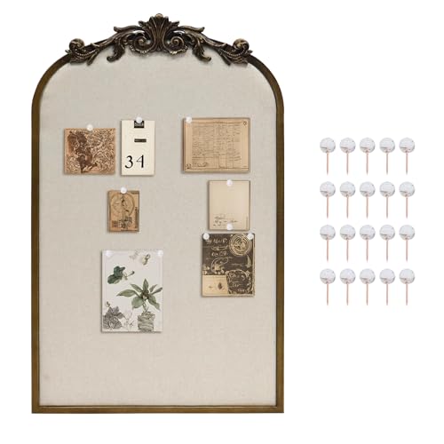 G-LEAF Bogenförmige Vintage Stoff-Pinnwand Antikgold, 33x63 cm (13"x25"), Memoboard mit verziertem Eisenrahmen für Wand, Deko & Organisation von G-LEAF