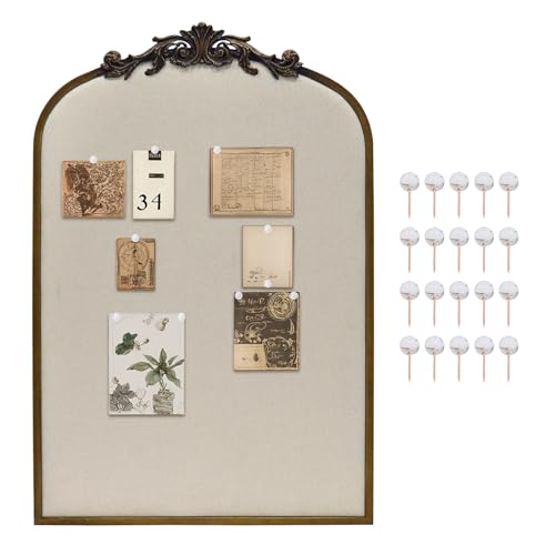 G-LEAF Bogenförmige Vintage Stoff-Pinnwand Antikgold, 60x90 cm (24"x36"), Memoboard mit verziertem Eisenrahmen für Wand, Deko & Organisation von G-LEAF