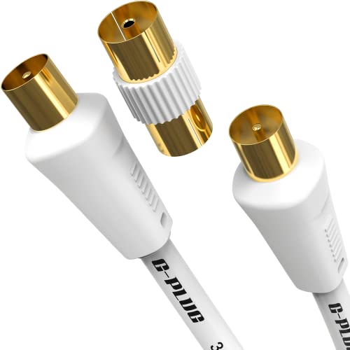 G-PLUG TV Antennenkabel 0.5m rechtwinklig mit Steckeradapter – Koaxialkabel Sat Kabel Stecker auf Stecker mit RF-Anschluss, Koax-Verlängerung Gold – für TV Receiver, 1&1 und Sky Box von G-PLUG