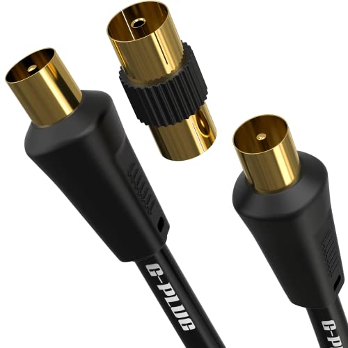 G-PLUG TV Antennenkabel 0.5m rechtwinklig mit Steckeradapter – Koaxialkabel Sat Kabel Stecker auf Stecker mit RF-Anschluss, Koax-Verlängerung Gold – für TV Receiver, 1&1 und Sky Box von G-PLUG