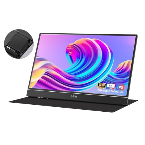 G-STORY 14-Zoll-tragbarer Monitor, EIN einziehbares Kabel, externer Monitor, FHD 1080P, Laptop-Bildschirmverlängerung, Display mit Kabelbox für Laptop, PC, Telefon, MAC, perfekt für Reisen von G-STORY