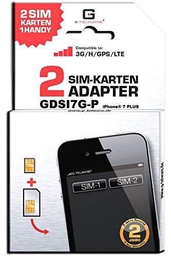 GDSI7G-P/SCHNEEWEISS/ 2 Jahre Herstellergarantie!/ Mehrsprachig/Dual SIM Adapter kompatibel mit iPhone 7 Plus UMTS/3G/HSDPA/GPS/LTE von G-TELWARE