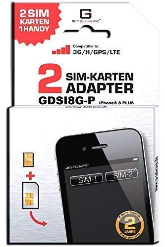 GDSI8G-P/CARBONSCHWARZ/ 2 Jahre Herstellergarantie!/ Mehrsprachig/Dual SIM Adapter kompatibel mit iPhone 8 Plus UMTS/3G/HSDPA/GPS/LTE von G-TELWARE
