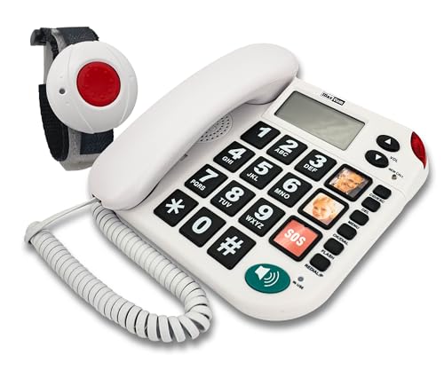 G-TELWARE MAXCOM KXT481SOS 2023-2024er Modell Haus Notruf Seniorentelefon mit Funk-SOS-Sender, Festnetztelefon - 1 Armbandsender, Carbonschwarz, Standard von G-TELWARE