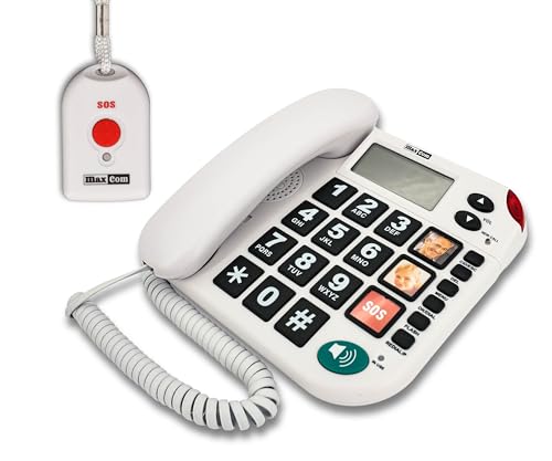MAXCOM (G-TELWARE®) KXT481SOS 2023-2024er Modell Haus Notruf Seniorentelefon mit Funk-SOS-Sender, Festnetztelefon - 1 Handsender mit Schlaufe, Carbonschwarz, Standard von G-TELWARE
