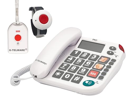 PRO+(G-TELWARE®)(Weltneuheit) Silence SOS Technik/SOSParam.einstellb./2023-2024er Modell Haus Notruf Seniorentelefon mit FunkSOS-Sender - 1 Armbandsender + 1Handsender mit Schlaufe, Satingrau, PRO+ von G-TELWARE