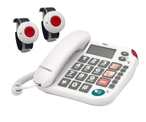 G-TELWARE PRO (Weltneuheit) Silence SOS Technik/SOSParam.einstellb./2023-2024er Modell Haus Notruf Seniorentelefon mit FunkSOS-Sender - 2 Armbandsender, Satingrau, PRO+ von G-TELWARE