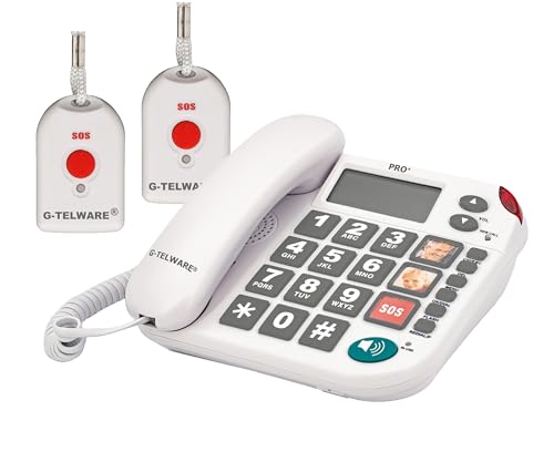 G-TELWARE PRO (Weltneuheit) Silence SOS Technik/SOSParam.einstellb./2023-2024er Modell Haus Notruf Seniorentelefon mit FunkSOS-Sender - 2 Handsender mit Schlaufe, Satingrau, PRO+ von G-TELWARE