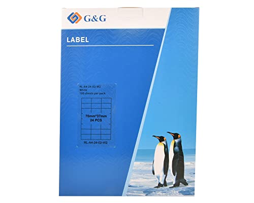 G&G 2400 Universal Etiketten A4 (70 x 37 mm) selbstklebend für Tintenstrahl- und Laserdrucker geeignet von G&G