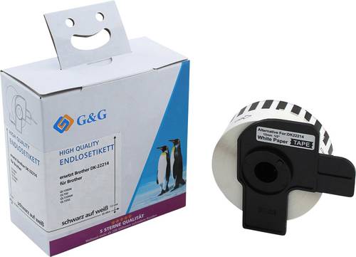 G&G Etiketten Rolle Kompatibel ersetzt Brother DK-22214 12mm x 30.48m Papier Weiß Permanent haftend von G&G