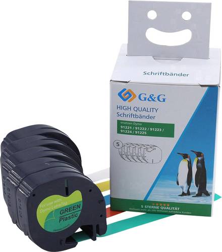 G&G Schriftband 5er Set 14974 Kompatibel ersetzt DYMO 91221, 91222, 91223, 91224, 91225 Polyester Ba von G&G