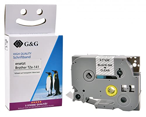 G&G Schriftband Kompatibel für Brother TZe-141 Schwarz auf Transparent,18mm x 8m für Brother P-Touch D400 D400VP D600VP P700 E500VP E550W von G&G