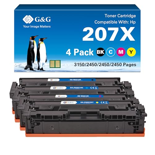 G&G Toner Kompatibel mit HP 207X 207A Mit Chip für HP Color Laserjet Pro MFP M283fdw M255dw M282nw M283cdw Schwarz Cyan Magenta Gelb (W2210X W2211X W2212X W2213X) von G&G