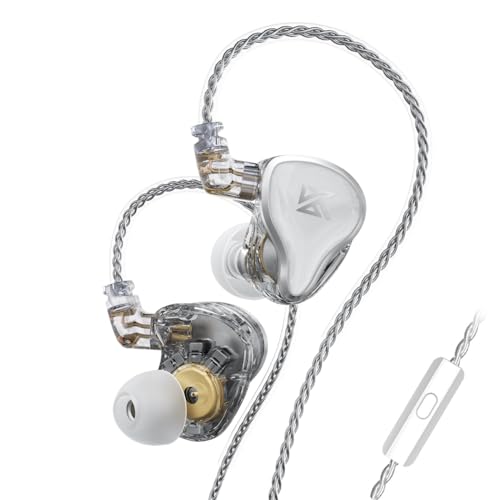 KZ ZAS In-Ear-Monitore, Starker Bass In-Ear Ohrhörer mit Kable, Hybrid-Kopfhörer mit Dual-dynamische Treiber, HiFi-Stereo-Headset für Studio, Podcast, Monitor, Handy, PC, MP3/4 (Silber, kein Mikrofon) von G.K